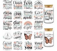 INCOK Transferts à frotter pour travaux manuels - 20 feuilles de verset de la Bible Fleurs sauvages UV DTF pour verres de 473,6 g, citations de motivation chrétiennes Libbey Cup Uvdtf autocollants DIY
