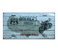 Inconnu hotrodspirit - Plaque d'immatriculation Route 66 sur Fond Bois et Moto tole