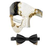 IncreDecor Masque de bal masqué pour homme - Demi-masque vénitien vintage avec nœud papillon - Pour Halloween, fête costumée (noir)