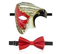 IncreDecor Masque vénitien pour homme avec nœud papillon, motif fantôme de l'opéra (noir et rouge)