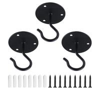 INCREWAY Lot de 3 crochets de plafond robustes à visser pour suspendre des plantes, lustres et décoration d'intérieur - Crochets de plafond robustes (noir)