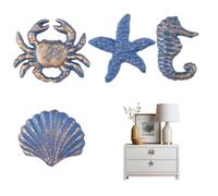 INCREWAY Lot de 4 poignées d'armoire en fonte bleu côtier, thème océan, hippocampe, étoile de mer, crabe et coquillages pour armoires, commodes, meubles, décoration de maison de plage