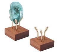 INCREWAY Petit présentoir en bois de noyer, 2 pièces, trois pinces pour collection de minéraux de roche, agate fossiles, cristaux de corail, pierres précieuses