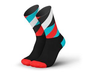 INCYLENCE - Chaussettes de course pour femmes et hommes avec compression légère - 1 paire, taille 35-38, couleur Boucles noires et cyan Inferno