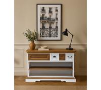 Inda - console en bois de sungkai - blanc et naturel