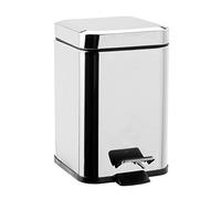 INDA Distributeur de papier carré (16 x 16 x 25 cm) | Série Hotellerie, en acier inoxydable, avec couvercle et pédale, facile à installer, avec vis et chevilles, design linéaire - brillant