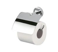 INDA Porte-rouleau pour papier toilette basculant avec couvercle (14,4 x 6,6 x 13,7 cm) | Série Forum, en laiton, facile à installer, avec vis et chevilles, anti-corrosion, design essentiel - chromé