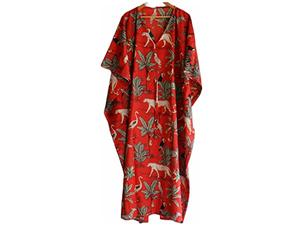 INDACORIFIE Jugle Block Print Women Dress, Indian Handmade Long Kaftan Dress, Pure Cotton Fabric Stitch Kaftan, Women Night Wear Dress Kimono Art Multi