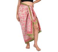 INDACORIFY 100% Coton Main Bloc imprimé Sarong Femmes Maillot de Bain Cache-cœur, Plage Bikini Jupe paréo écharpe étole châle pour Femmes (Design-26)