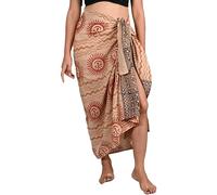 INDACORIFY 100% Coton Main Bloc imprimé Sarong Femmes Maillot de Bain Cache-cœur, Plage Bikini Jupe paréo écharpe étole châle pour Femmes (Design-24)