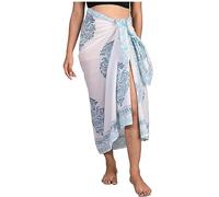 INDACORIFY 100% Coton Main Bloc imprimé Sarong Femmes Maillot de Bain Cache-cœur, Plage Bikini Jupe paréo écharpe étole châle pour Femmes (Design-4)