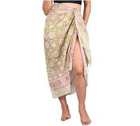 INDACORIFY 100% Coton Main Bloc imprimé Sarong Femmes Maillot de Bain Cache-cœur, Plage Bikini Jupe paréo écharpe étole châle pour Femmes (Design-27)