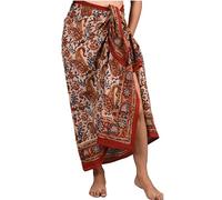 INDACORIFY 100% Coton Main Bloc imprimé Sarong Femmes Maillot de Bain Cache-cœur, Plage Bikini Jupe paréo écharpe étole châle pour Femmes (Design-23)