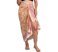 INDACORIFY 100% Coton Main Bloc imprimé Sarong Femmes Maillot de Bain Cache-cœur, Plage Bikini Jupe paréo écharpe étole châle pour Femmes (Design-8)