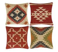 INDACORIFY Lot de 4 Housses de Coussin en Laine Indienne et Jute Vintage Kilim - Décoration d'intérieur - Taies d'oreiller tissées à la Main - Décoration Turque
