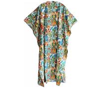 INDACORIFY Robe Kaftan en Coton imprimé Bloc, Couture pour Femmes imprimées Florales, Costume Long Kaftan Indien Fait à la Main, Belle Robe de Plage (Design-1)