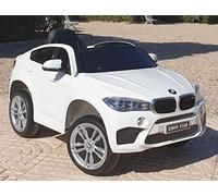 INDALCHESS BMW X6M Voiture électrique pour enfants 12 V, blanc, une place, RC, siège en cuir, roues en caoutchouc, 1 à 6 ans