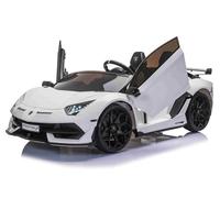 INDALCHESS Lamborghini Aventador 24 V SVJ Voiture électrique pour enfant, 2 places, blanc, télécommande RC, siège en cuir, roues en caoutchouc