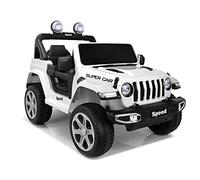 INDALCHESS Voiture électrique pour Enfants avec Batterie 12 V Tout-Terrain, télécommande, Super Voiture, 4 x 4, Roues en Caoutchouc, Fonction Bascule (Jaune) (Blanco)