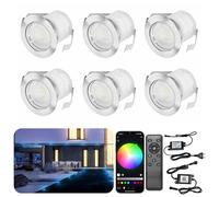 INDARUN Lampe au Sol Spot Encastrable+Wifi contrôleur-Lumière RGB DC12V 0.5W étanche IP67 Ø30mm-éclairage pour terrasse, patio, chemin, mur, jardin, décoration, intérieur et extérieur, 6 pièces