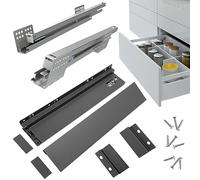 INDAUX Tiroir en kit à extraction totale pour ambiance, salle de bain, cuisine, bureau, nouveau design slim, charge 40 kg, rails synchronisés (H 88 mm - P 300 mm)