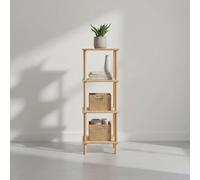 INDE MOBLEKIT | Étagère en Bois Naturel, 4 Niveaux, 30 x 30 x 90 cm, Meuble de Rangement Vertical Compact pour entrée, Chambre ou Salle de Bain, étagère étroite pour l'organisation de la Maison