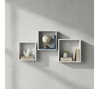 INDE MOBLEKIT | Lot de 3 étagères murales carrées Blanches flottantes 25 x 20 x 15 cm, sans perçage, Style Moderne et étroit, idéales pour la Salle de Bain, la Cuisine ou la Chambre.
