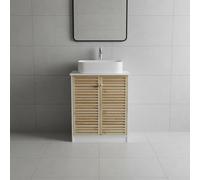 INDE MOBLEKIT | Meuble sous-évier 60×30×60 cm, Meuble Blanc avec Doubles Portes en Bois Naturel, Meuble de Rangement pour Salle de Bain avec Compartiments fermés et Finition Mate