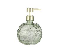 Indecor Home Sage Green Floral Embossed Glass Soap Pump Dispenser, Refillable Soap Dispenser for Bathroom, Kitchen, and Countertop, Eco-Friendly, Stylish Home Accessory, Sage Green