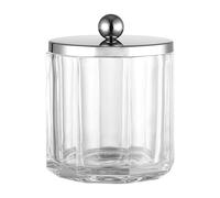 Indecor Home Support de pot en verre avec couvercle argenté - Boîte de rangement élégante pour salle de bain - Pour Qtips, boules de coton, fil dentaire, maquillage - Organisation de salle de bain