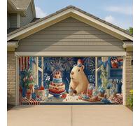Independence Capybara Housse de porte de garage vintage Beige Grande décoration de patio d'été 4 juillet Décoration artistique animale 400 x 180 cm