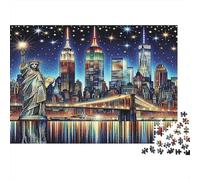Independence Day Celebration with Statue of Liberty Puzzles 1000 Pieces Cadeau Unique Jeu Éducatif Défi Jouet À De Qualité Supérieure Peinture Art pour Adultes Et Enfants À Partir De 12 Ans 38x26cm/1