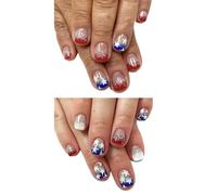 Independence Day Faux ongles à presser French Tip 4th of July Patriotic Faux ongles Motif couverture complète Acrylique Colle sur les ongles
