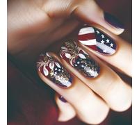 Independence Day Faux ongles carrés courts blancs sur le thème du jour de l'indépendance