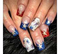 Independence Day French Tip Press On Nails Short Square Faux Nails Glues Sur Artificiel False For Decor Glues Nail