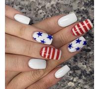 Independence Day French Tip Press On Nails Square Fake Glues On Artificial False For Decors Artificial Faux Nail