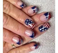 Independence Day Lot de 10 faux ongles carrés à coller sur faux ongles pour décoration jour de l'indépendance Presse française