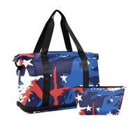 Independence Day Lot de 2 sacs de voyage pour le week-end avec poche humide et sangle réglable pour homme et femme Rouge/blanc/bleu