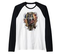 Independence Day Majestic Wolf with American Flag Manche Raglan