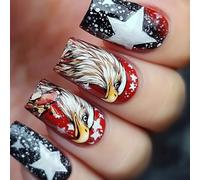 Independence Day Nails Patriotic Themed Press On Acrylic Faux Pour Les Femmes À La Recherche De Styles Individuels 24pcs Nail Art De L'indépendance