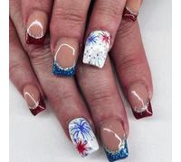 Independence Day Press On Nails Tips Français Faux 4 Juillet Patriotique Complets Complets Acryliques Artificiels Ongles
