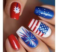 Independence Day Press On Nails Tips Français Faux 4 Juillet Patriotique Complets Complets Acryliques Artificiels Ongles
