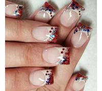 Independence Day Press On Nails Tips Français Faux Nails 4 Juillet Patriotique Faux Complets Complets Acryliques Artificiels Ongles