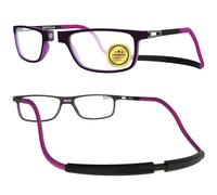 INDESMED - Lunettes de lecture magnétiques anti lumière bleue - Aimantées, réglables et légères - Moderne & Cordon interchangeable - Lunettes pour écran et lecture Femme (Violet, 3, Dioptres)