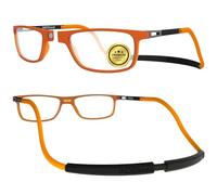 INDESMED - Lunettes de lecture magnétiques anti lumière bleue - Aimantées, réglables et légères - Moderne & Cordon interchangeable - Lunettes pour écran et lecture Homme/Femme (Orange, 1.5, Dioptres)