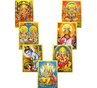 India Crafts Lot de 10 affiches en feuille d'or de dieux et de déesse hindous : taille -12,7 x 17,8 cm