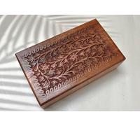 India House Boîte de rangement en bois sculptée à la main - Multiusage - Décorative - Style vintage - Porte-trésors - Collier de poitrine - Organisateur de boucles d'oreilles - Excellent cadeau (25,4