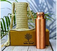 India House Bouteille en cuivre 7 chakras 100% cuivre pur et sac de transport/bouteille d'eau / 1000 ml/méditation/gym/yoga en Inde(Matt finishing)