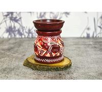 India House Brûleur à Huile | Photophore en Stéatite Sculpté à la Main pour Aromathérapie (Design 11)