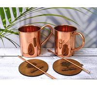 India House - Ensemble de tasses Moscow Mule, 473 ml | Ensemble de tasses à cocktail | 100% cuivre | Verres en cuivre | Cadeau de fête (ensemble de 2 tasses en cuivre pur, finition lisse et simple